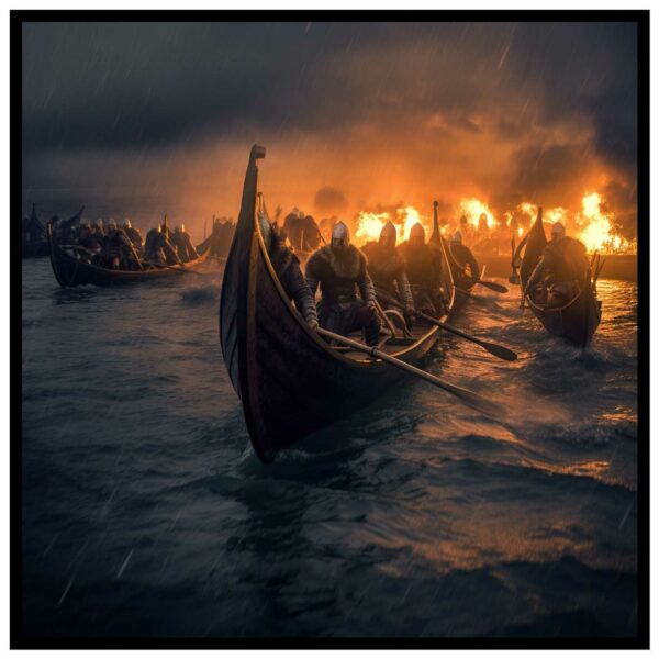 viking ship and fire poster