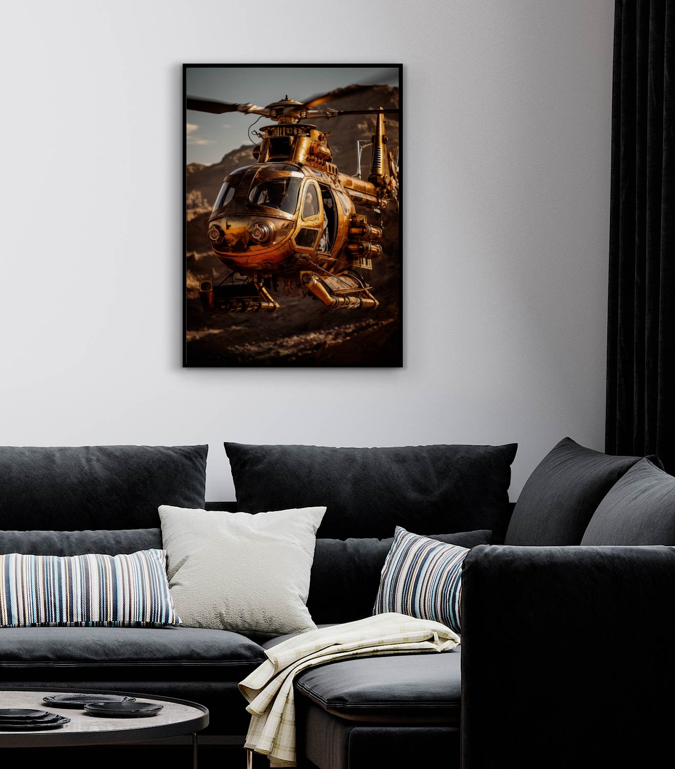 cool steampunk poster med helikopter