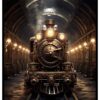 cartel steampunk con tren cartel color cobre