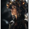 cartel de mujer con casco steampunk