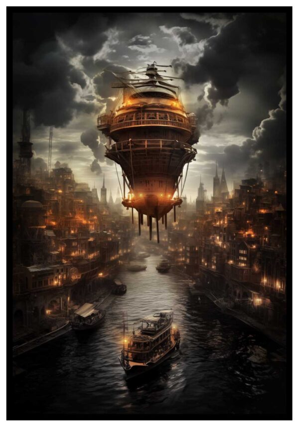 abstract steampunk city poster