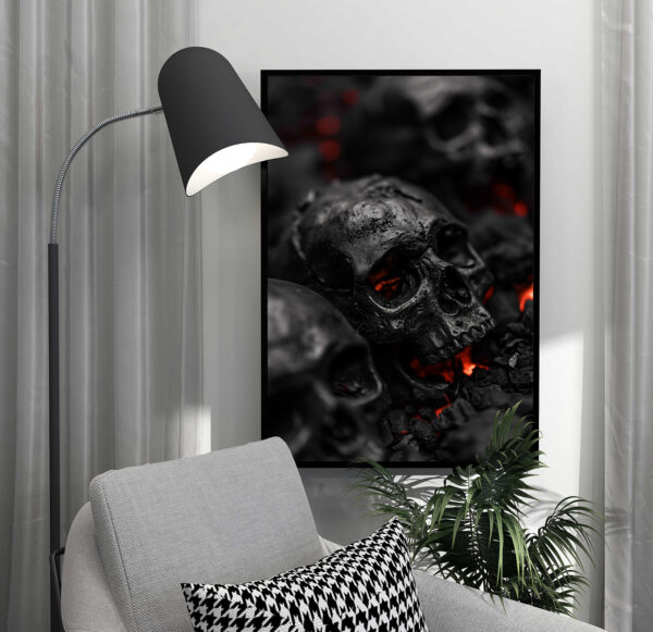 cadre d'affiche de vue de cimetière de crânes en métal