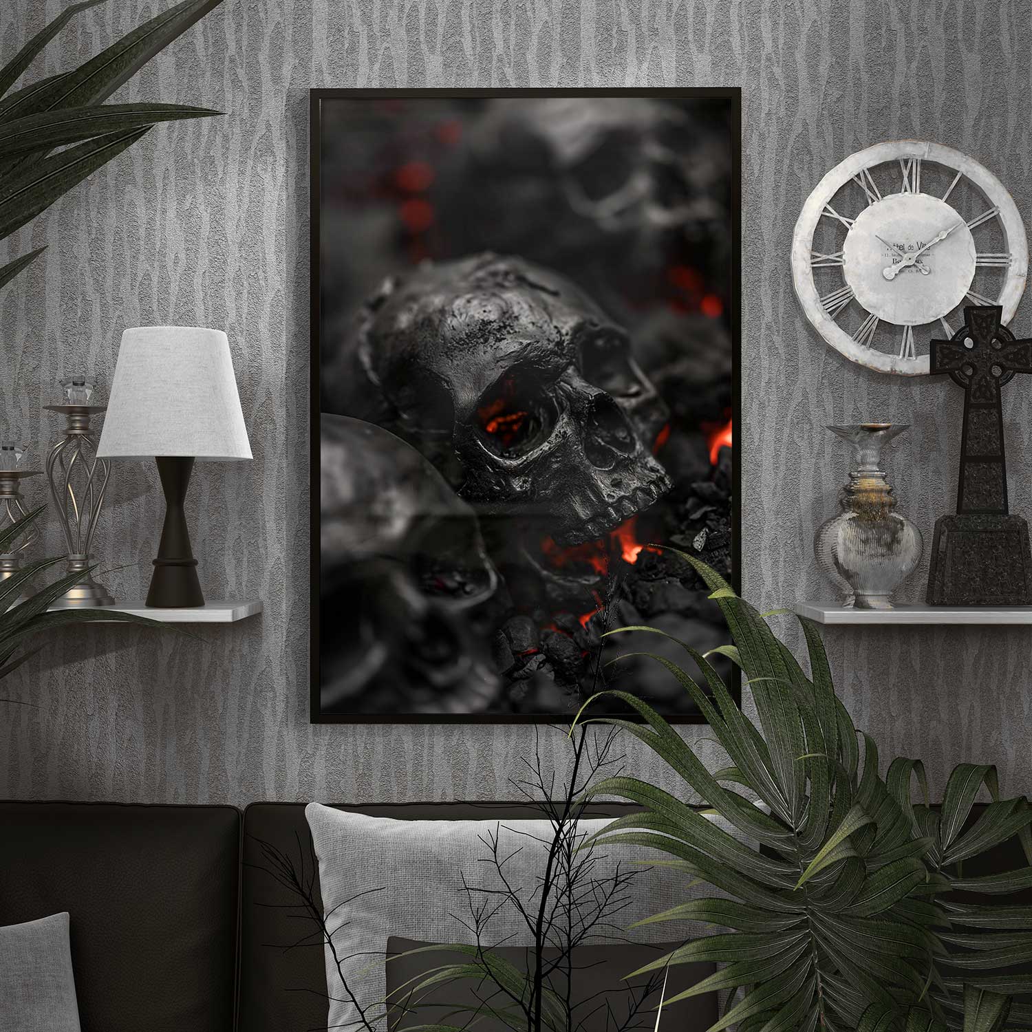 poster of metal skulls in a graveyard print