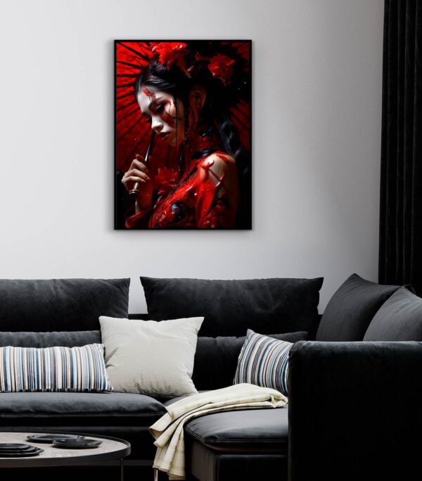 beautiful geisha poster in red