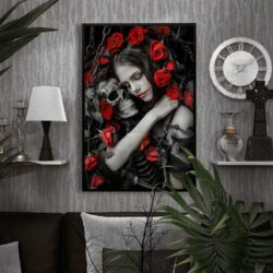 skull and lady poster with roses