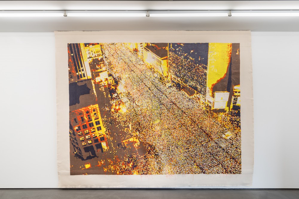 Burning Love, 2014, viscose rayon threads, cotton, 290 x 360 cm