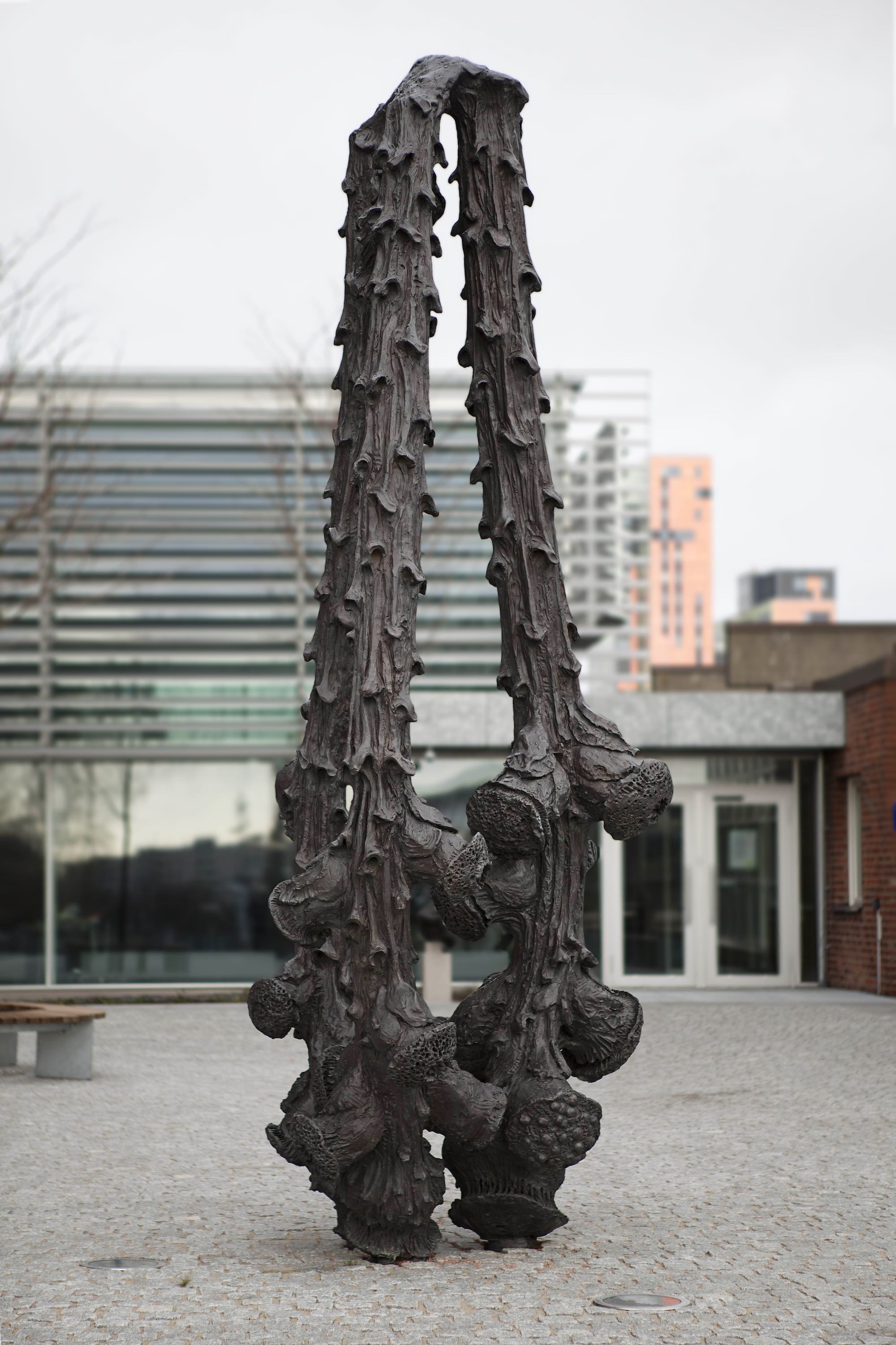 Carl Boutard, Into the Wild, 2013, bronze, 400 x 150 x 150 cm, commissioned by Public Art Agency Sweden for the department of Architecture at Lund University. Three Christmas tree branches turned upside down, then enlarged manually at forty times magnification. 