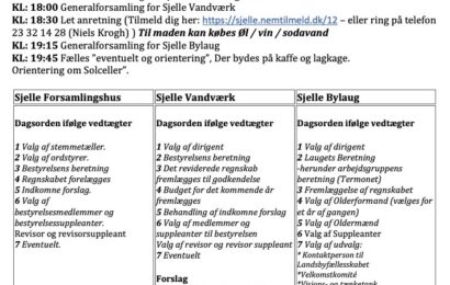 Indkaldelse til Generalforsamlingerne i Sjelle