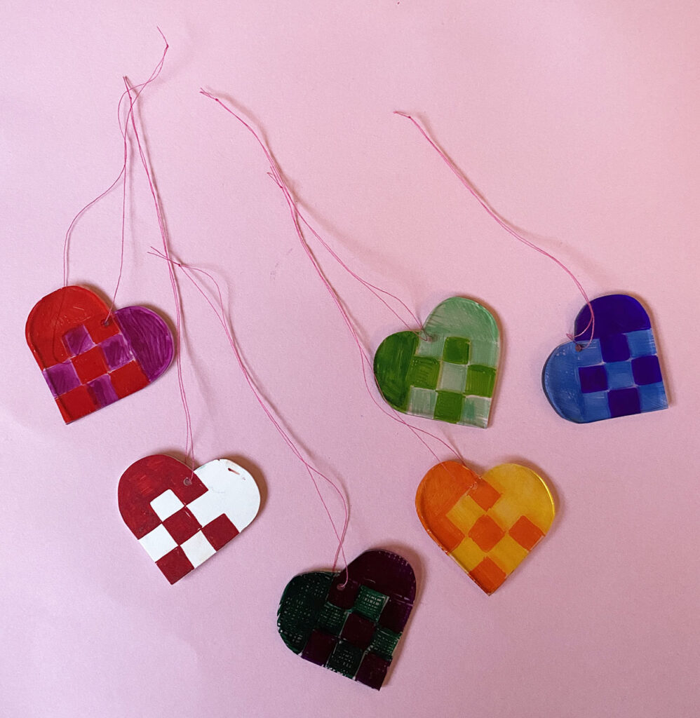 Shrink plastic Christmas hearts