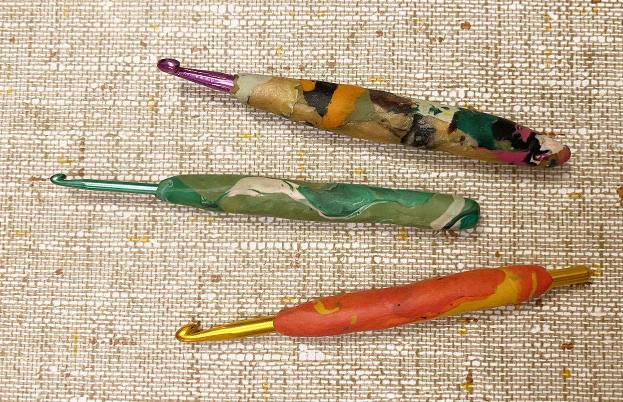 Polymer clay crochet hooks