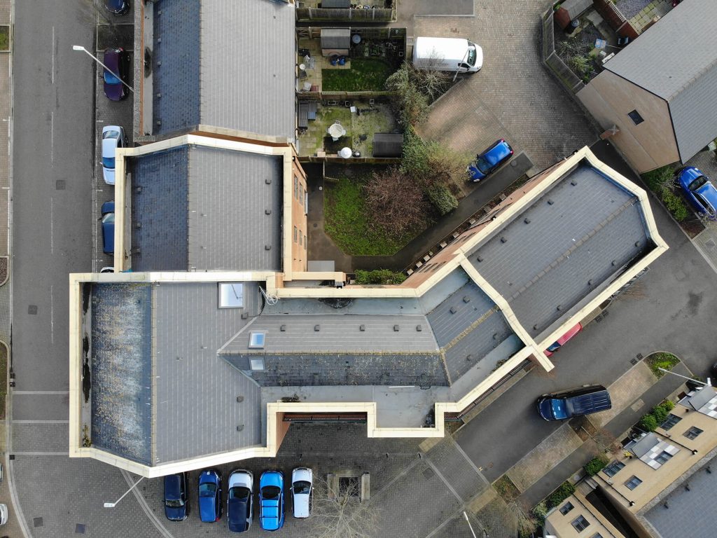 Aerial drone roof survey showing detailed tile inspection by Sky Sight