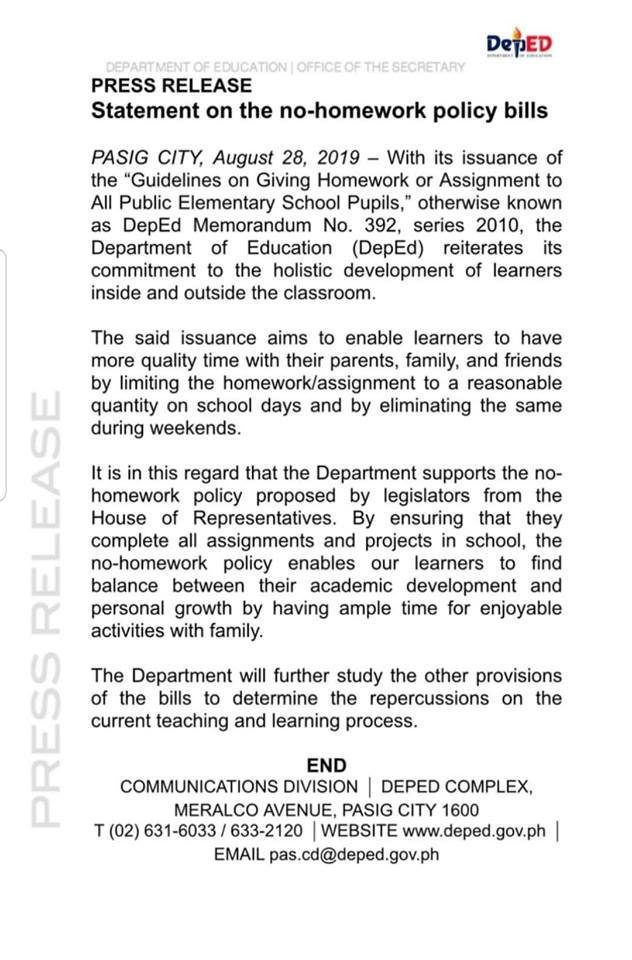 Middle school homework policy image