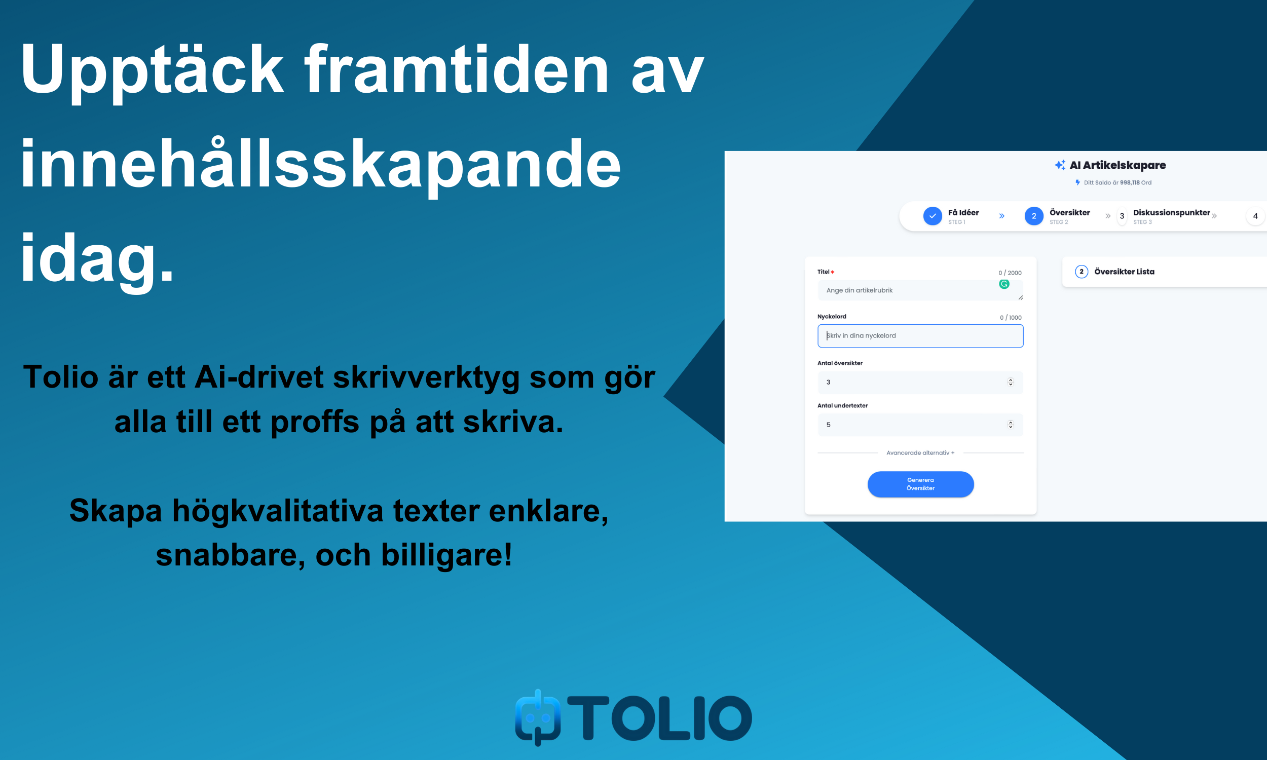 Tolio AI-skrivverktyg