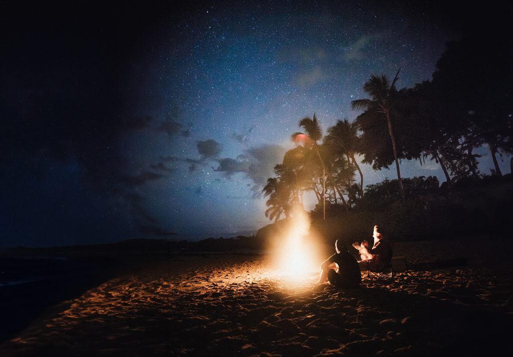 Campfire on a desert island survival trip