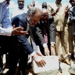 Laying foundation at ceremony, UNICEF Rep (left), H.E. Somaliland Acting president