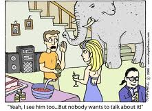 Elephant in the room - cartoon