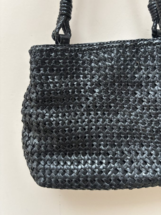 Black woven leather bag