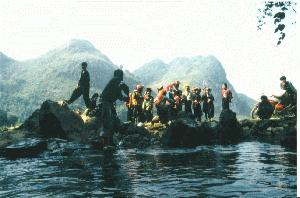 The audience at the entrance of the cave