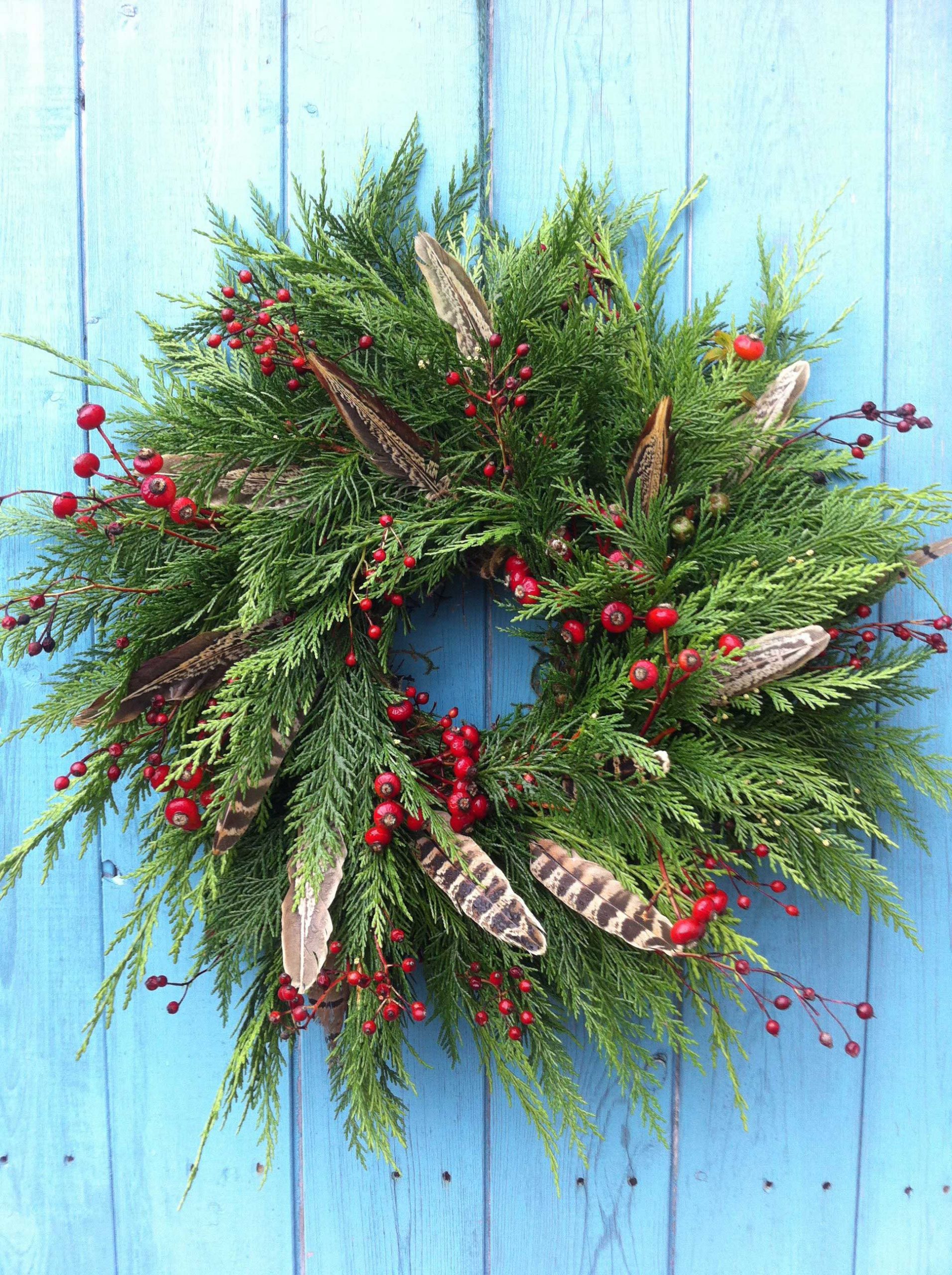 Christmas wreath - berries and feathers, by Zanna from S P I N D L E