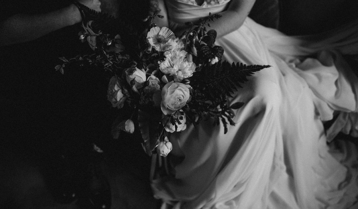 black white bridal bouquet - Dorset weddings British Flowers