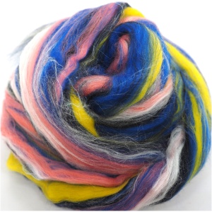 Merino -tops  - 21 micron og Tussah Silke - flerfarget blå/gul/rosa