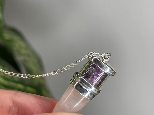 Rosenquarz mit Amethyst Pendel