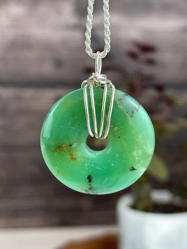 Chrysopras Donut mit Silberhalterung