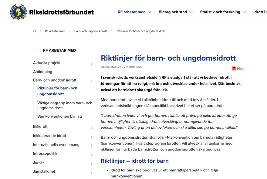 Riktlinjer för barn- och ungdomsidrott