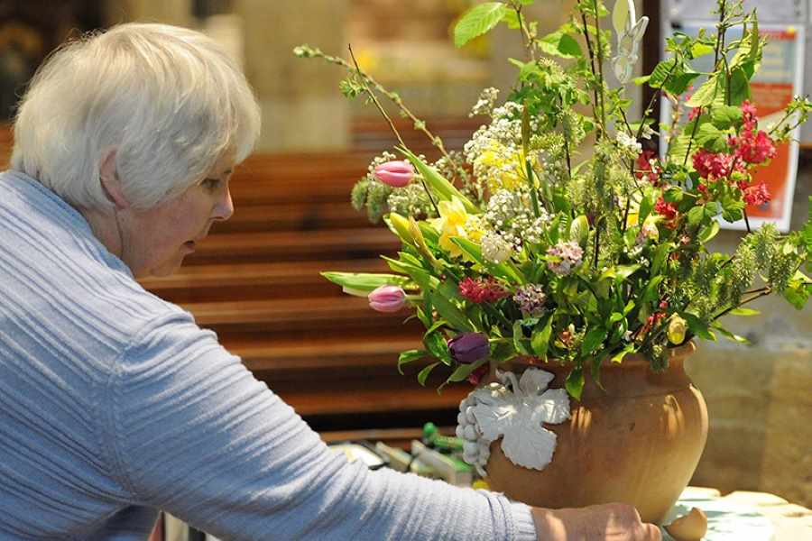Rosemary arranging the Easter flowers