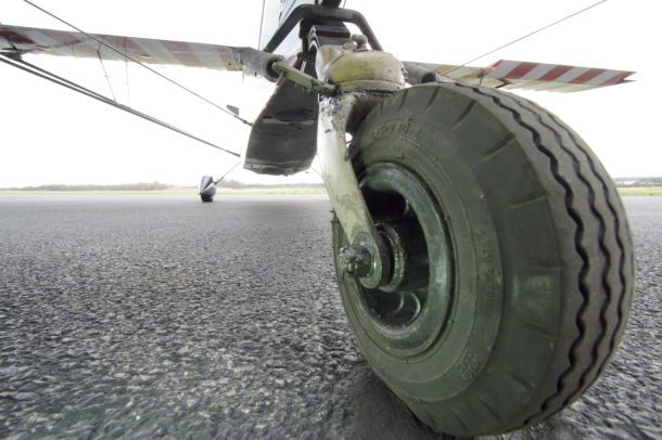 Tail wheel of Decathlon "taildragger" acrobatic airplane