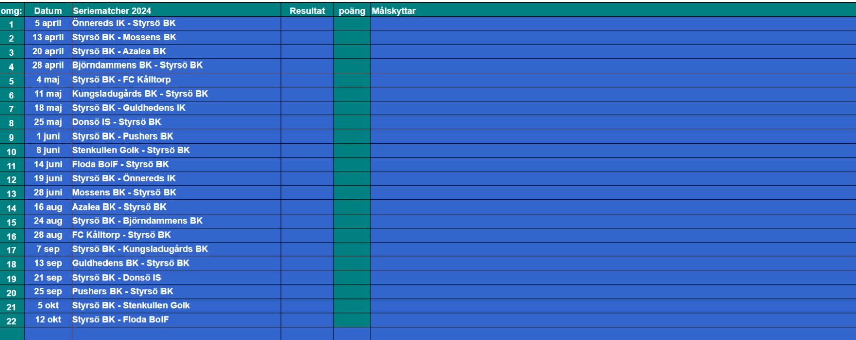 Preliminärt spelschema 2024. Styrsö BK
