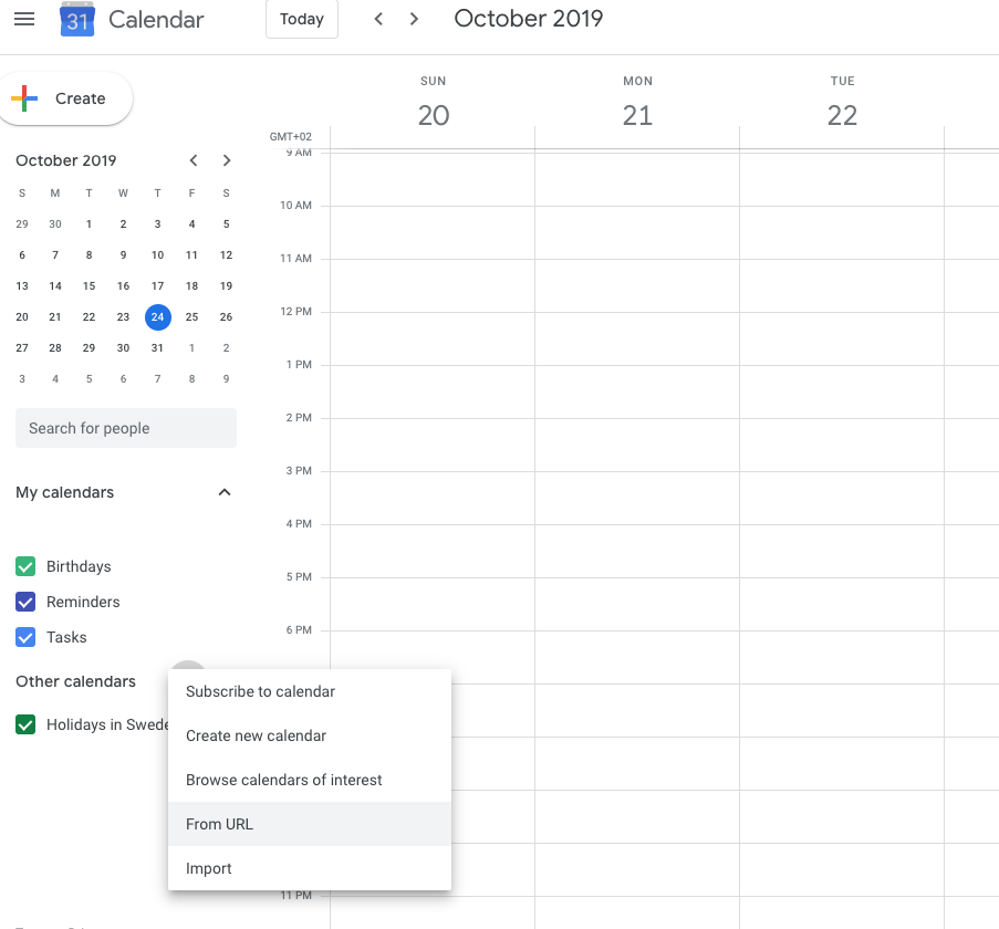 Google calendar - Options