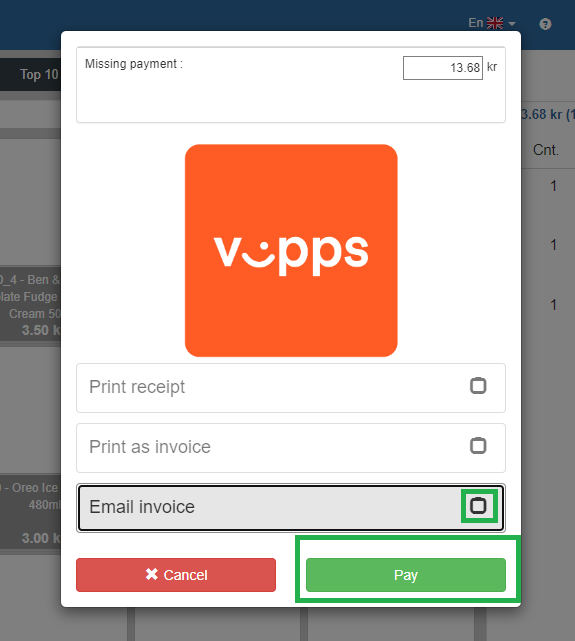 Sapera integration to Vipps Mobilepay