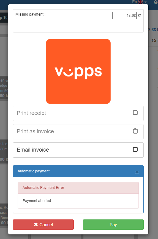 Sapera integration to Vipps Mobilepay