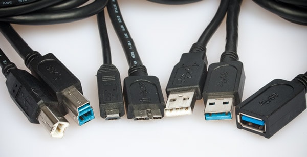 Exempel på USB-sladdar