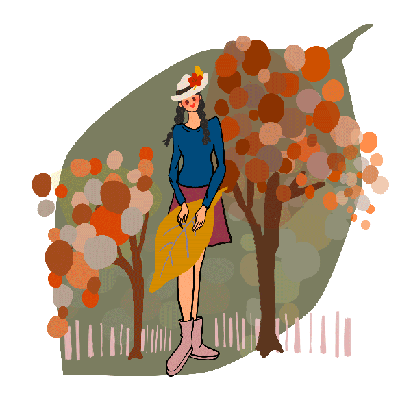 fall woman trees leaves lifestyle