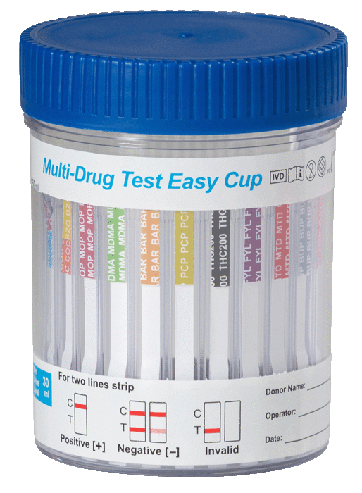 Kit som används för drogtestning, som innehåller olika stickor där olika substanser kan testas.