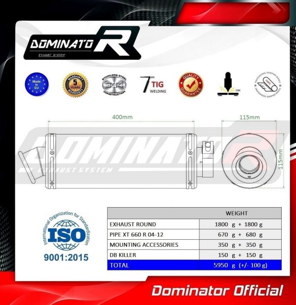 Dominator Round Slipon XT660 2004-2016