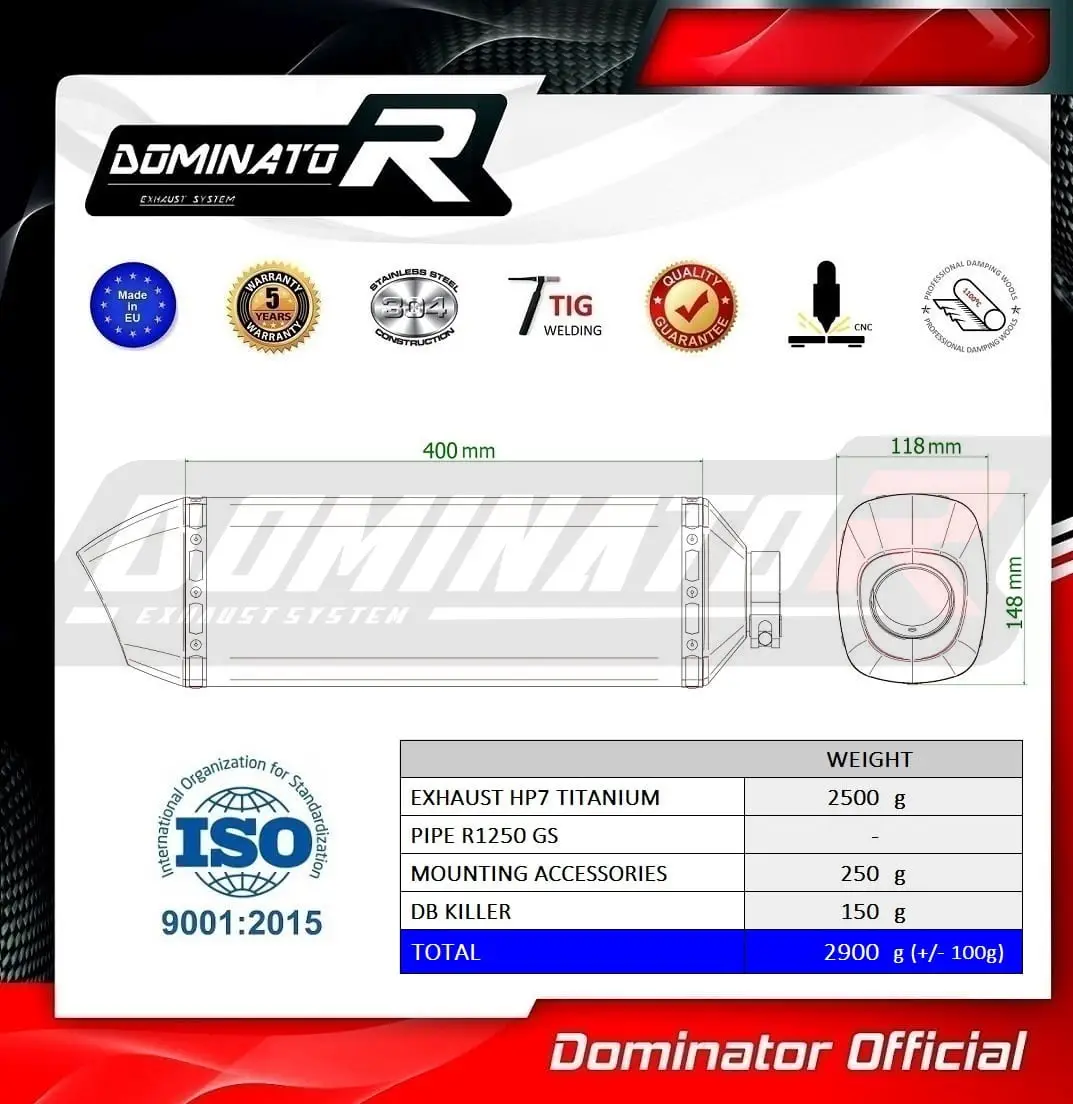BMW-R1200GS-Adventure-2013—2018–motorcycle-Exhaust-spec Dominator HP7 Titan Slipon R1200GS-Adventure