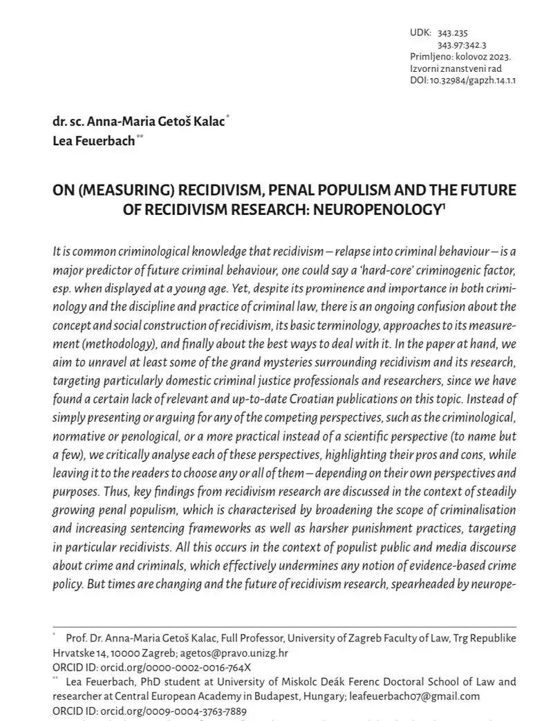 On (measuring) recidivism, penal populism and the future of recidivism research: neuropenology