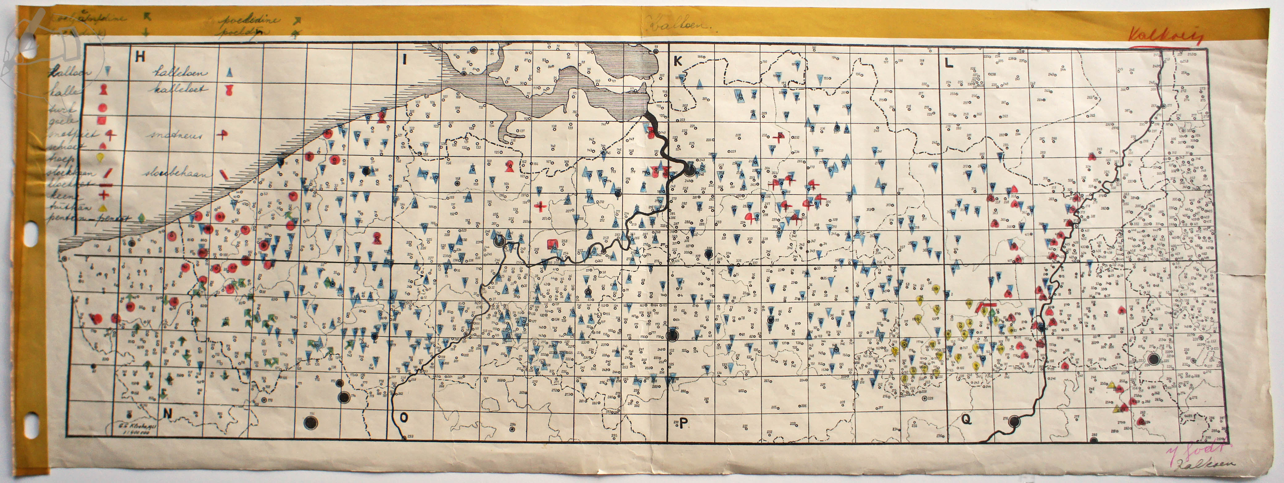 Taalkaart uit 1935: dialectwoorden kalkoen in Vlaanderen