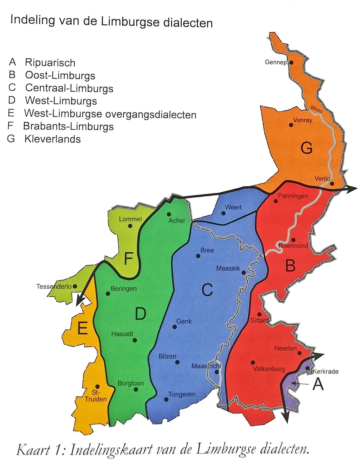 Indelingskaart van de Limburgse dialecten