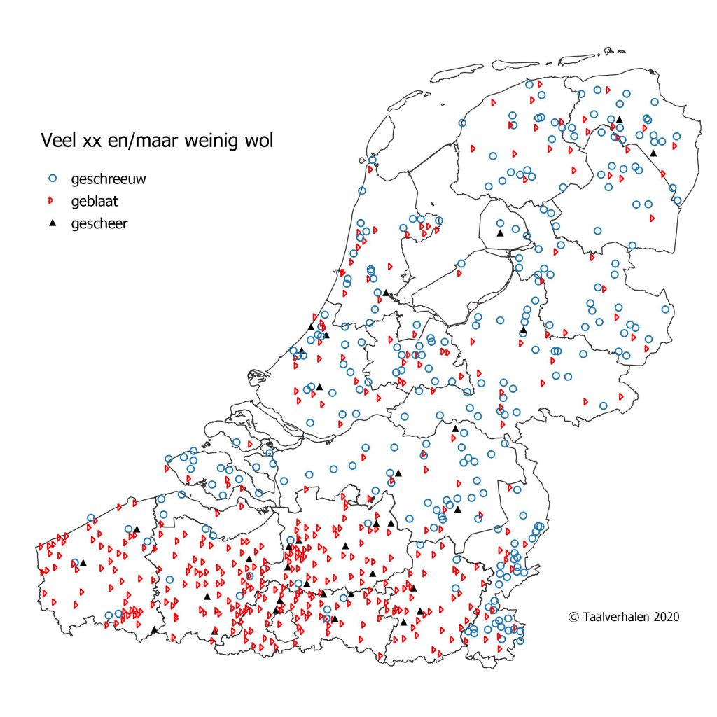 taalkaart veel geblaat/gescheer/geschreeuw en weinig wol