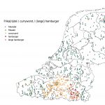 kaart van 'lange gehaktstaaf': frikadel, frikandel, curryworst, hamburger, lange hamburger