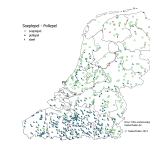 Kaart grote lepel om soep uit de soeppot te scheppen: 'soeplepel' in Nederland, 'pollepel' in Vlaanderen