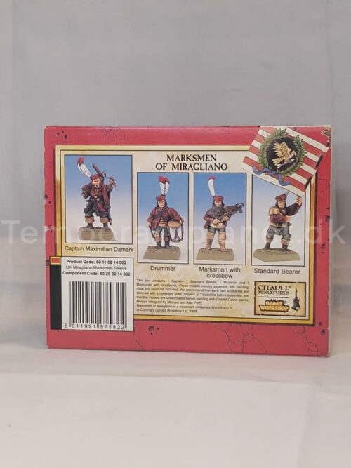 Marksmen of Miragliano Dogs of War 1998 Metal Warhammer Fantasy AoS Age of Sigmar Games Workshop Back Box