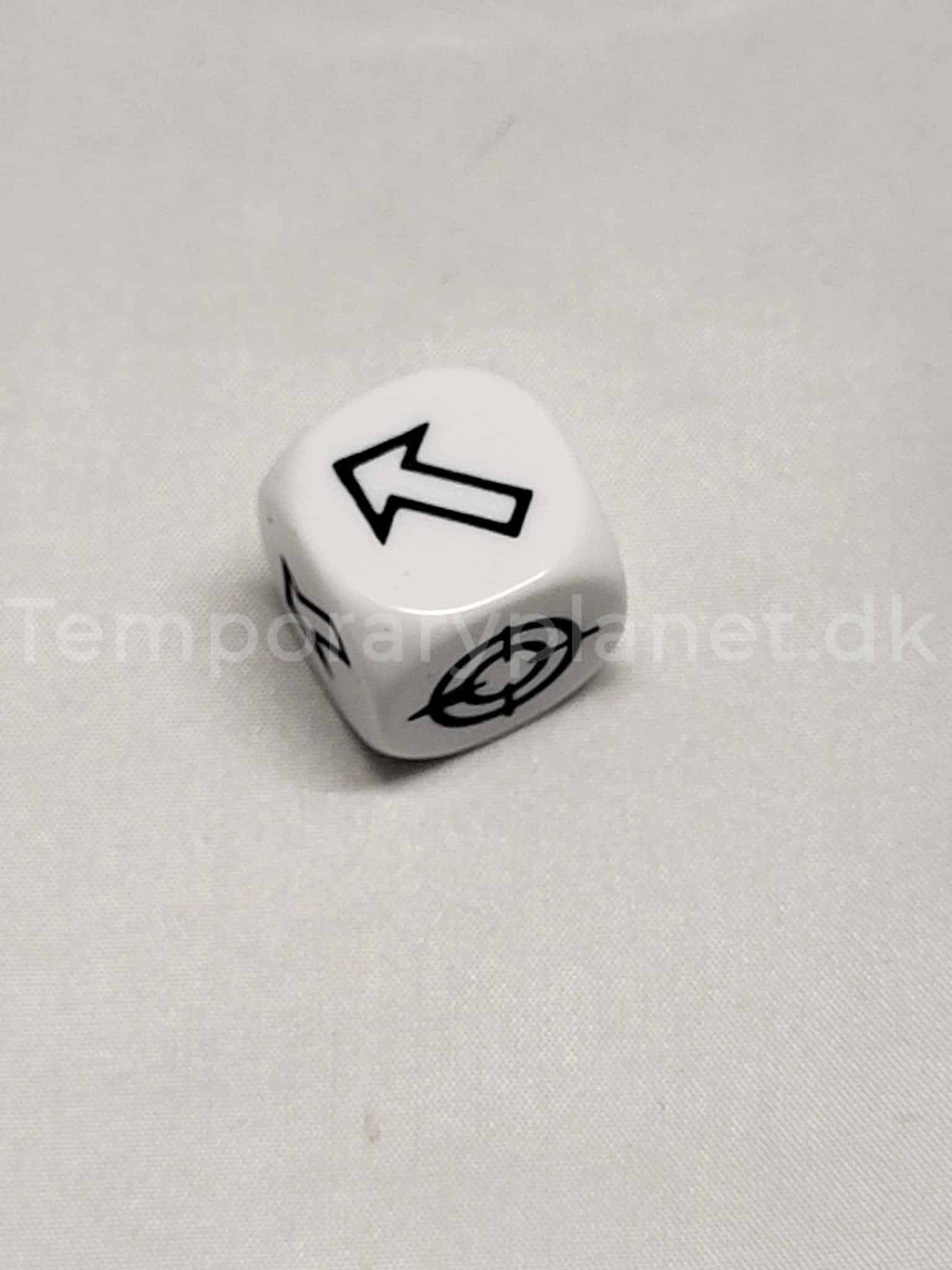 Der er 1 stk. Scatter Dice og 1 stk. Artillery Dice i sættet.