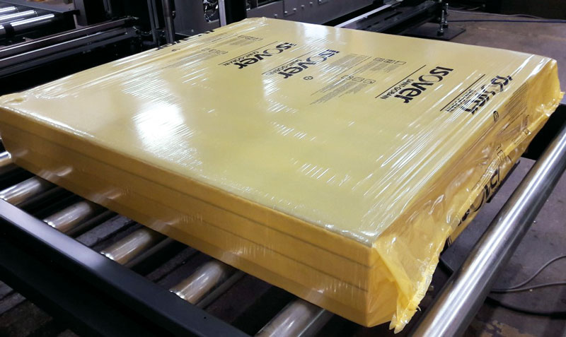 Isover mineral wool plate in stretch hood packaging