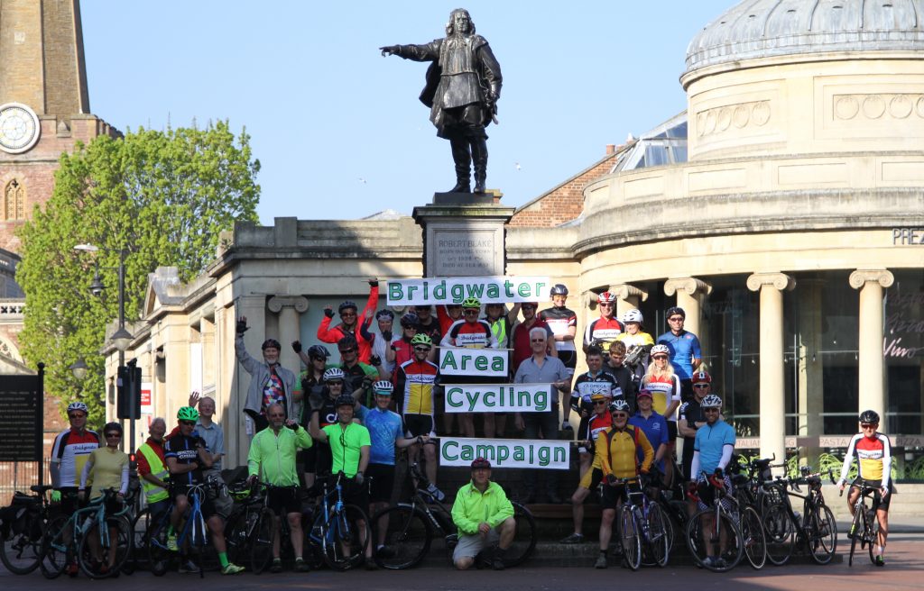 Bridgwater Area Cycling Campaign members assembled around Blake statue
