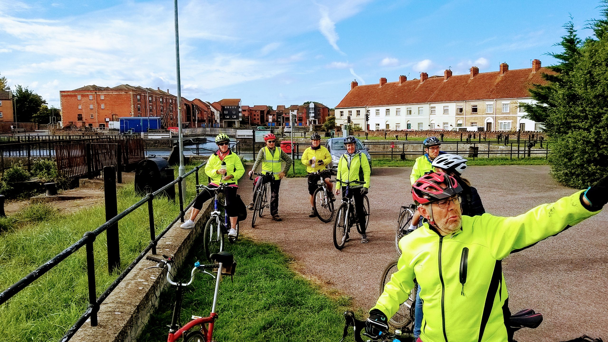 BACC chairman Gary giving riders a bit of history near Bridgwater docks